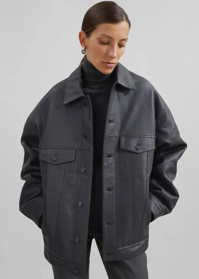 The Frankie Shop Outerwear WomenMen Conan Faux Leather Jacket 8211 Dark Grey