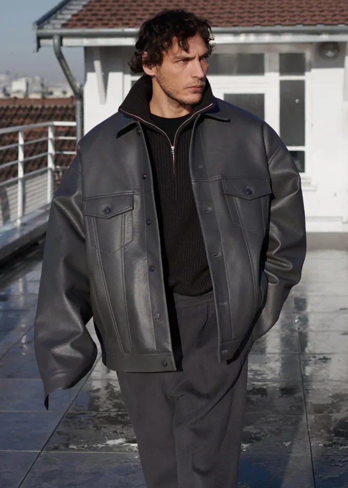 The Frankie Shop Outerwear WomenMen Conan Faux Leather Jacket 8211 Dark Grey