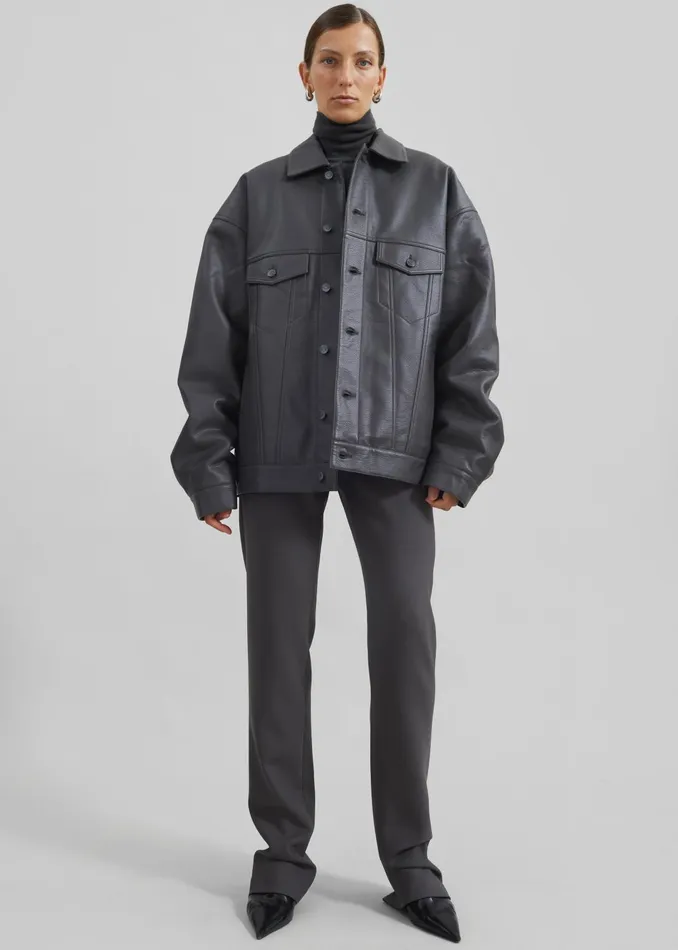 The Frankie Shop Outerwear WomenMen Conan Faux Leather Jacket 8211 Dark Grey