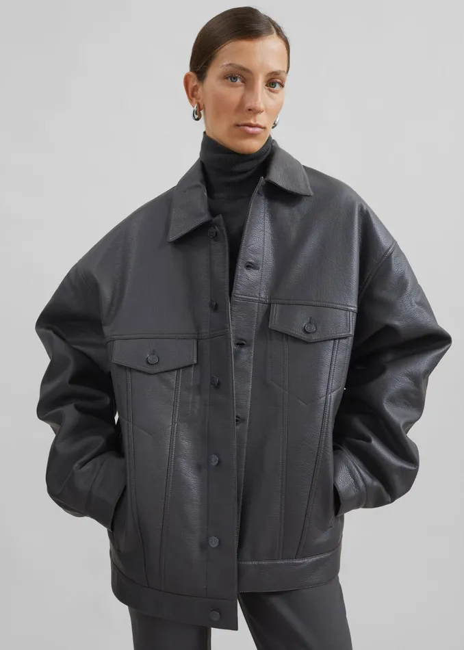 The Frankie Shop Outerwear WomenMen Conan Faux Leather Jacket 8211 Dark Grey