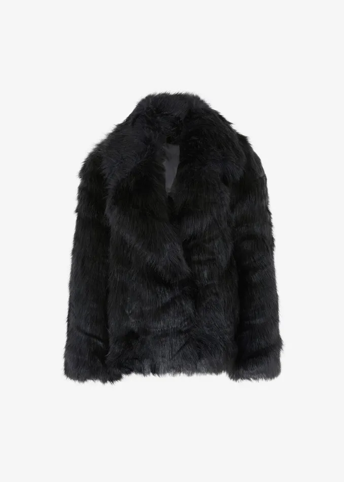The Frankie Shop Outerwear WomenMen Fallon Short Faux Fur Coat 8211 Black
