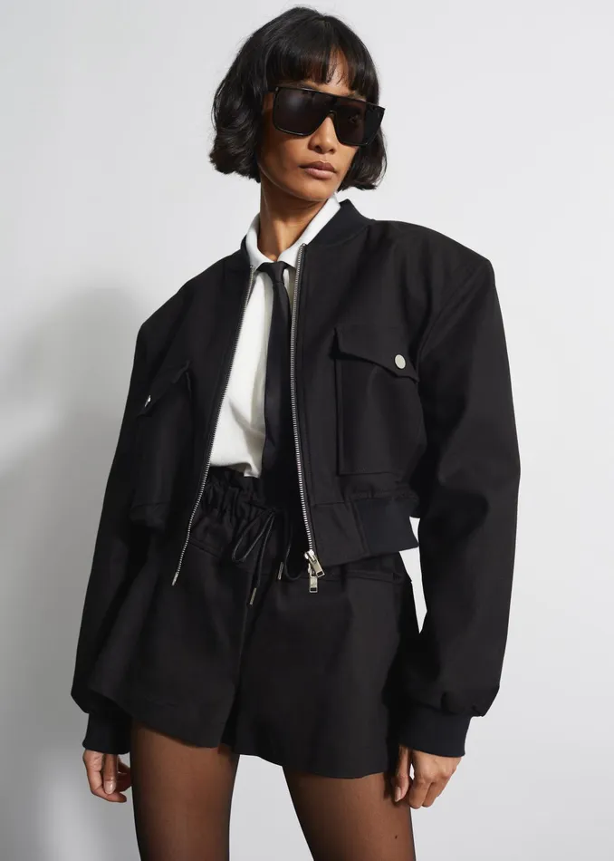 The Frankie Shop Outerwear Women Pomona Crop Bomber Jacket 8211 Black
