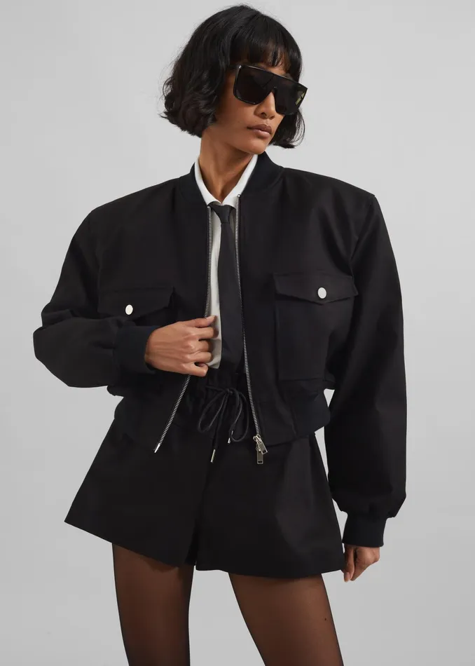 The Frankie Shop Outerwear Women Pomona Crop Bomber Jacket 8211 Black