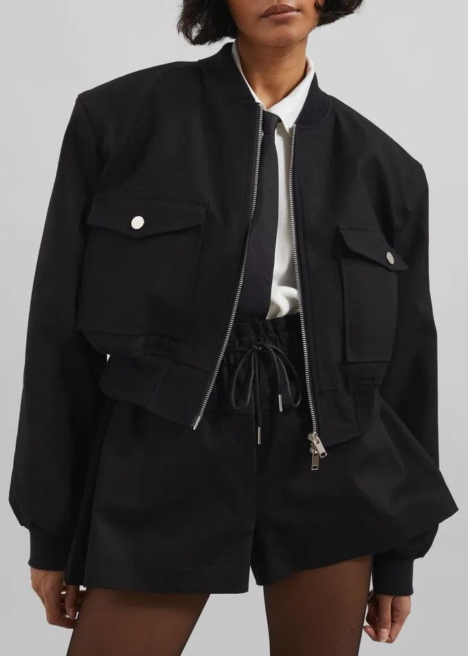 The Frankie Shop Outerwear Women Pomona Crop Bomber Jacket 8211 Black