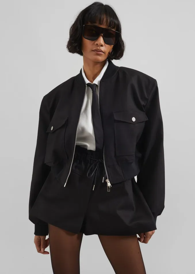 The Frankie Shop Outerwear Women Pomona Crop Bomber Jacket 8211 Black