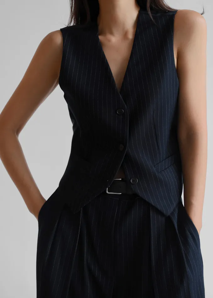 The Frankie Shop Outerwear Women Tansy Tailored Vest 8211 Navy Pinstripe