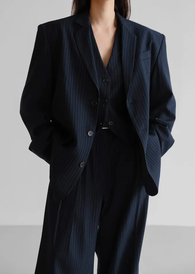 The Frankie Shop Outerwear Women Tansy Tailored Vest 8211 Navy Pinstripe
