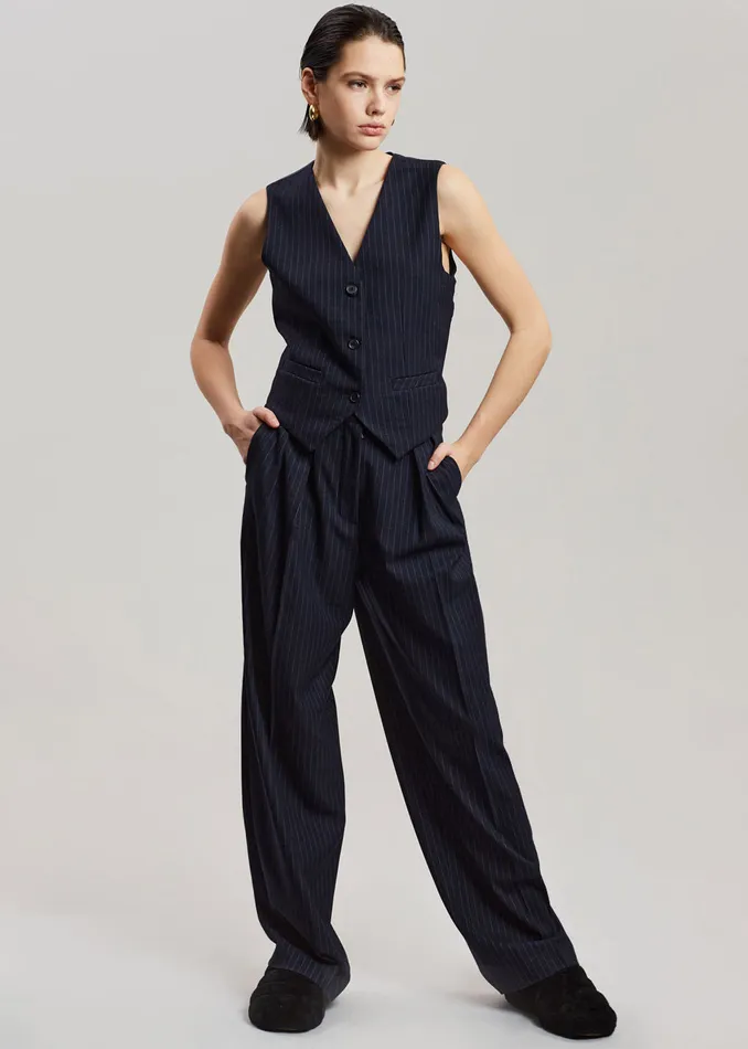 The Frankie Shop Outerwear Women Tansy Tailored Vest 8211 Navy Pinstripe