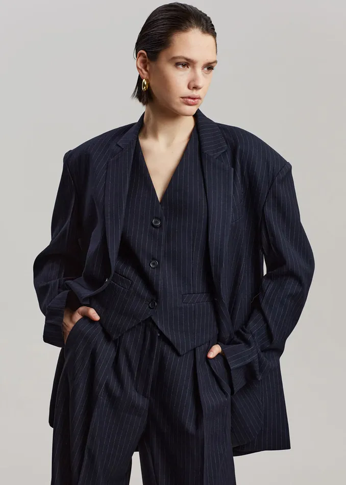 The Frankie Shop Outerwear Women Tansy Tailored Vest 8211 Navy Pinstripe