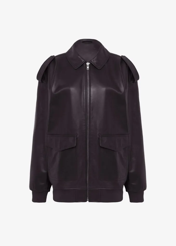 The Frankie Shop Outerwear Women Viper Leather Jacket 8211 Dark Plum