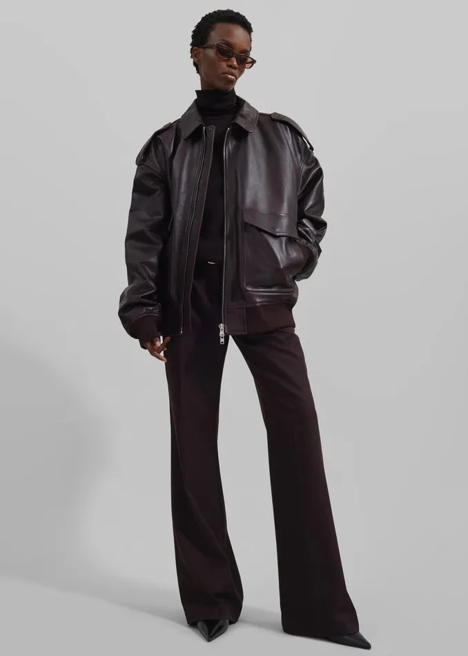 The Frankie Shop Outerwear Women Viper Leather Jacket 8211 Dark Plum