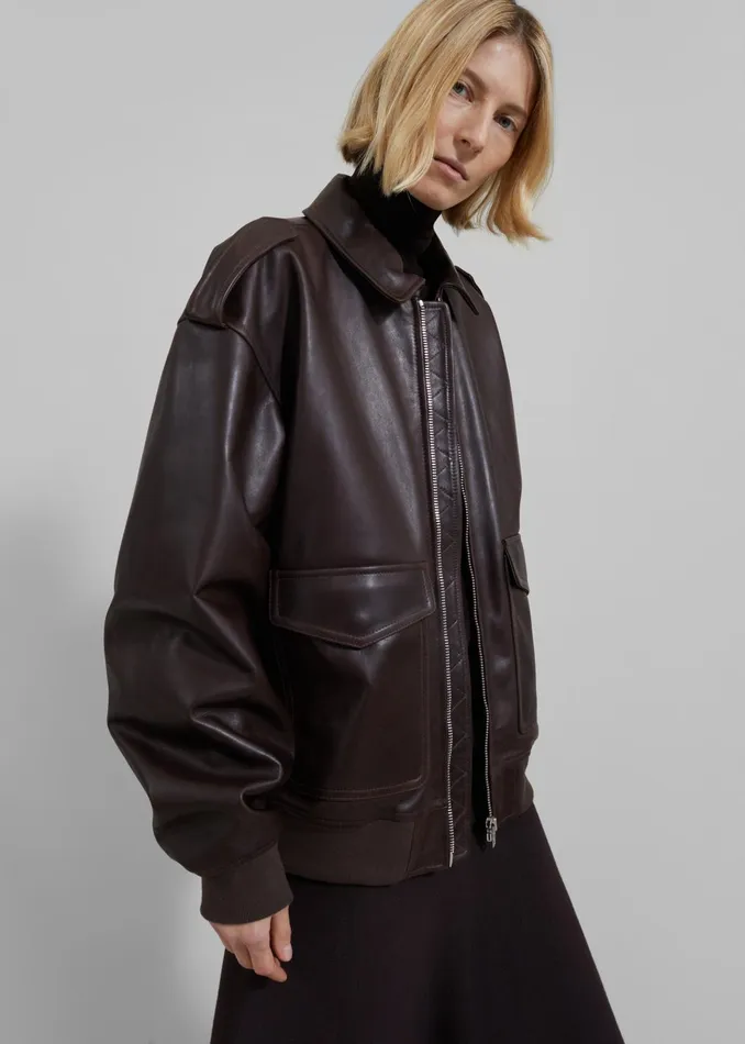 The Frankie Shop Outerwear Women Viper Leather Jacket 8211 Dark Plum