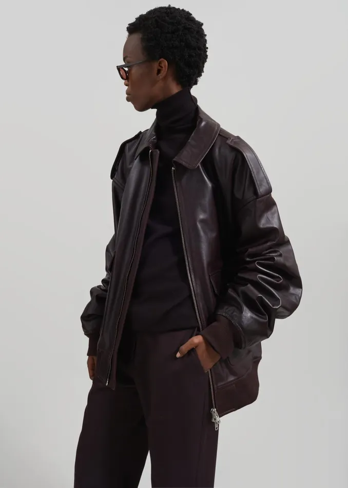 The Frankie Shop Outerwear Women Viper Leather Jacket 8211 Dark Plum