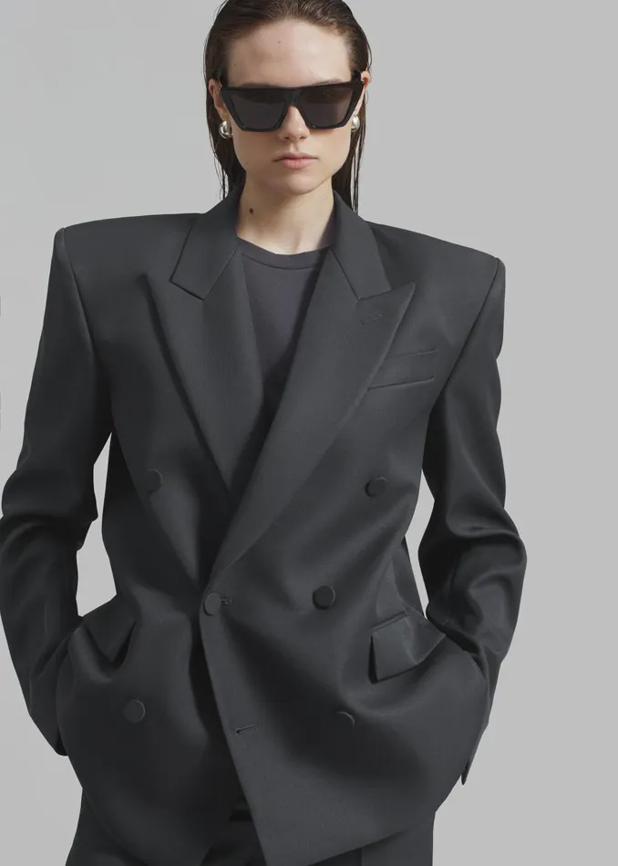 The Frankie Shop Outerwear Women Zia Covered Buttons Blazer 8211 Charcoal