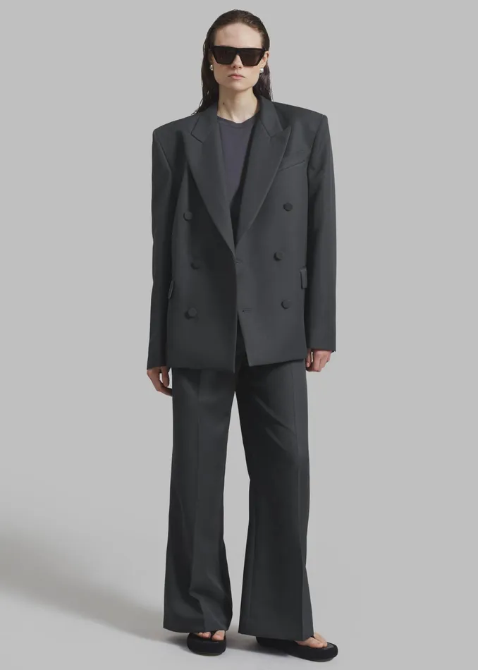 The Frankie Shop Outerwear Women Zia Covered Buttons Blazer 8211 Charcoal