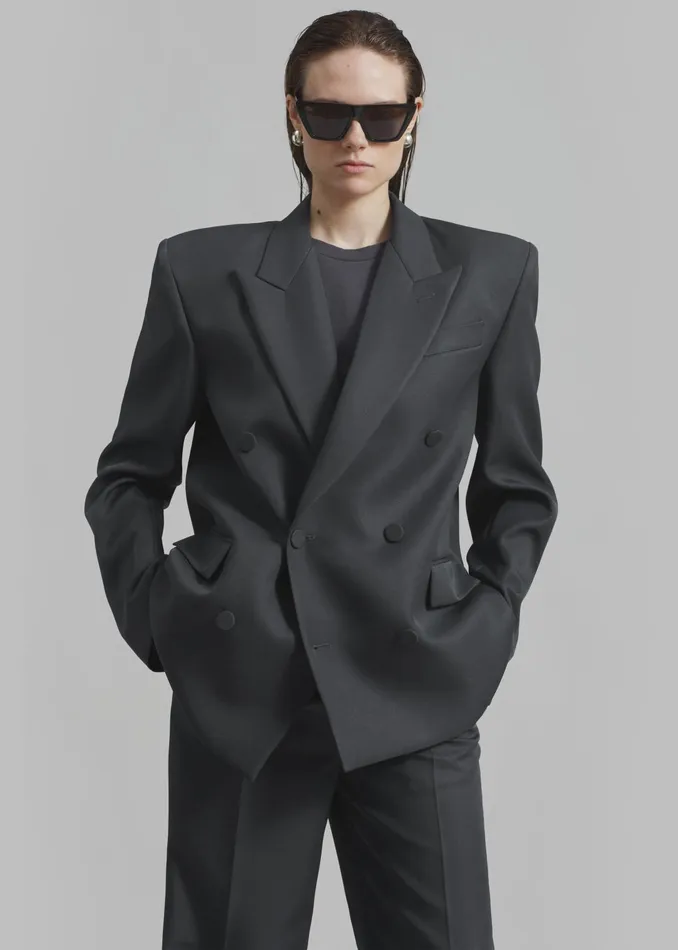 The Frankie Shop Outerwear Women Zia Covered Buttons Blazer 8211 Charcoal