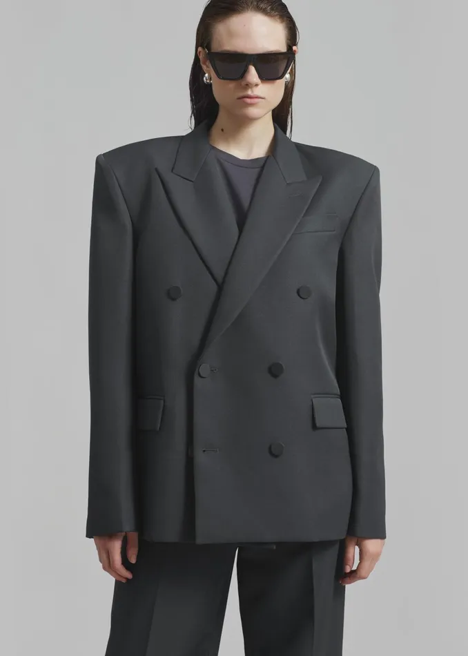 The Frankie Shop Outerwear Women Zia Covered Buttons Blazer 8211 Charcoal