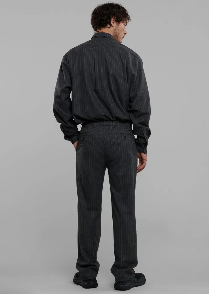 The Frankie Shop Tops Men Mason Wool Button Up Shirt 8211 Dark GreyWhite Pinstripe