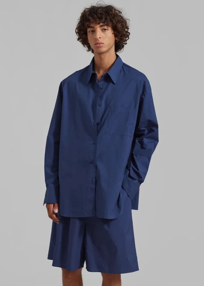 The Frankie Shop Tops Men Matthias Oversized Shirt 8211 Navy