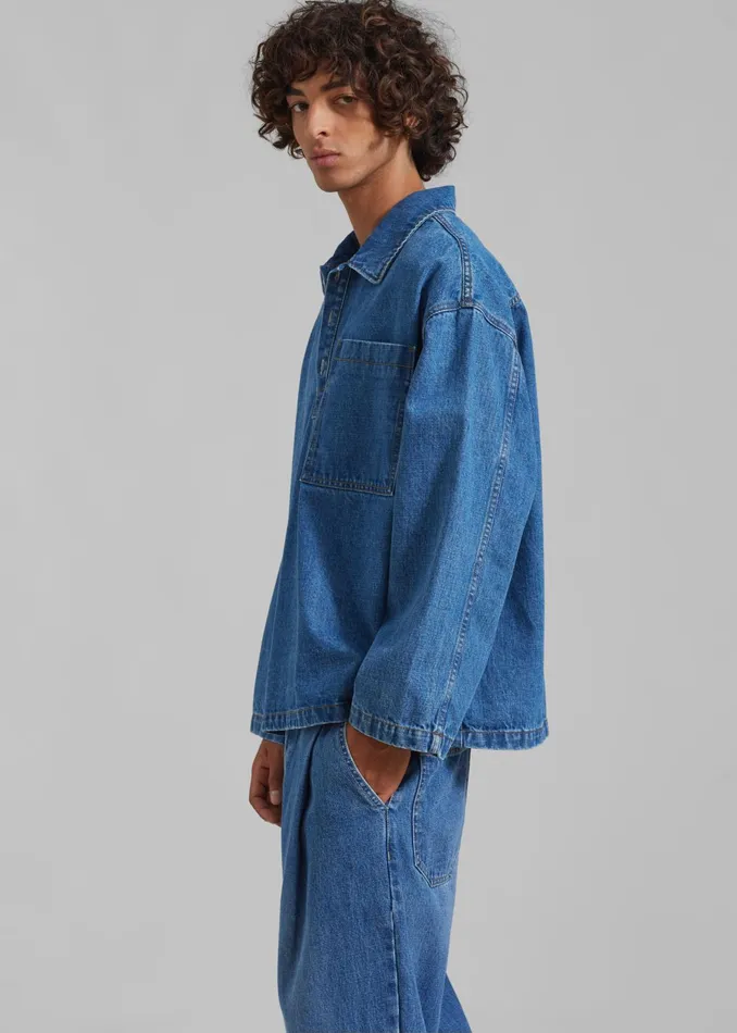 The Frankie Shop Tops Men Ray Popover Denim Shirt 8211 Medium Wash