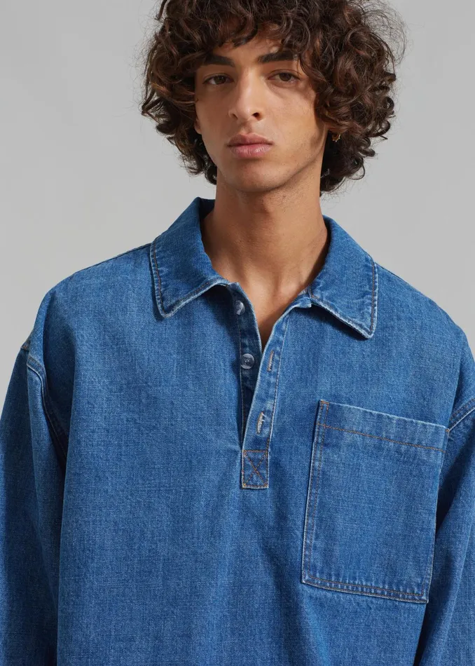 The Frankie Shop Tops Men Ray Popover Denim Shirt 8211 Medium Wash