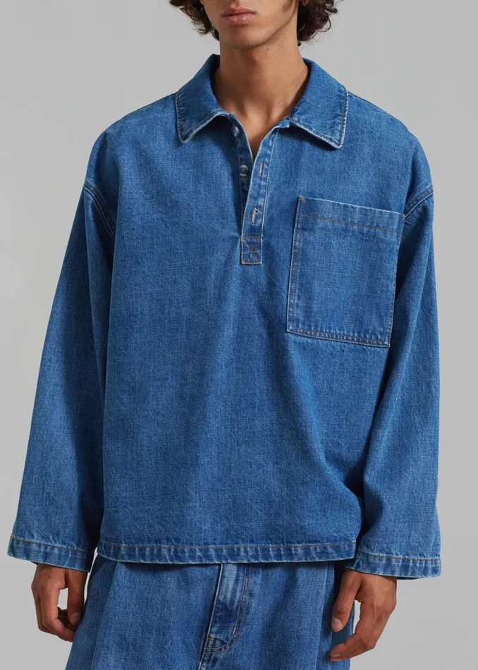 The Frankie Shop Tops Men Ray Popover Denim Shirt 8211 Medium Wash