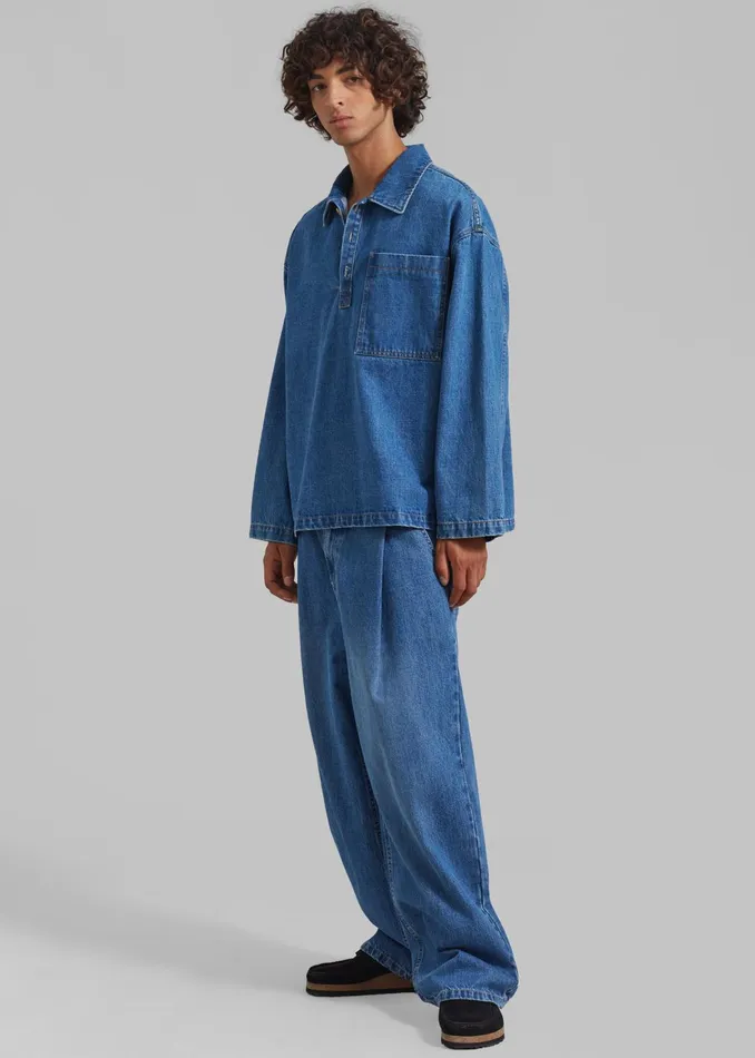 The Frankie Shop Tops Men Ray Popover Denim Shirt 8211 Medium Wash