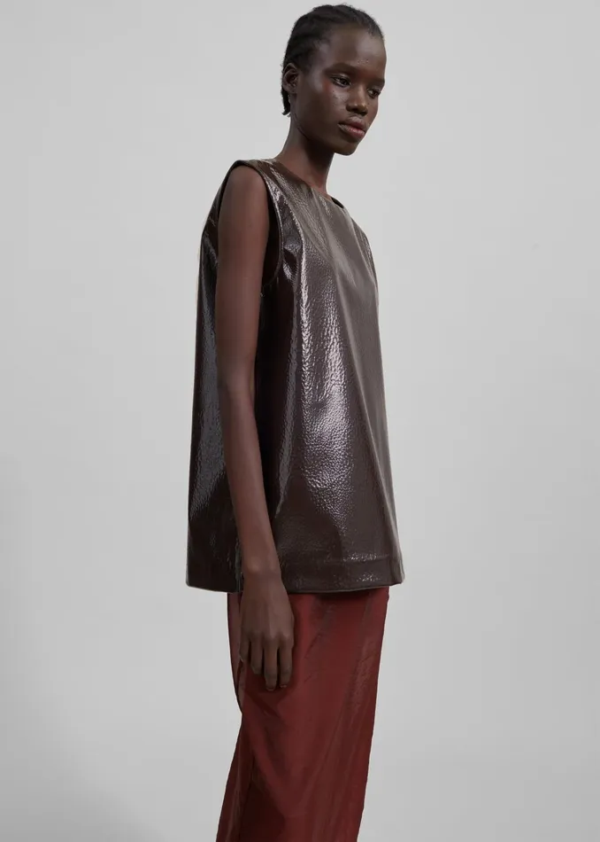 The Frankie Shop Tops Women Amaris Crackled Faux Leather Tank Top 8211 Brown