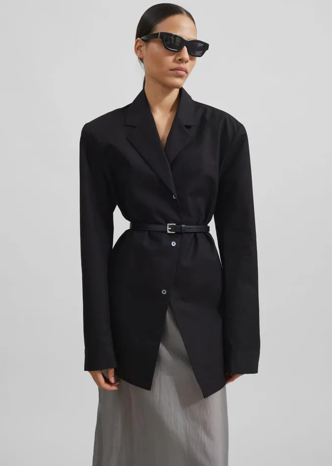 The Frankie Shop Tops Women Avianna Padded Button Up Shirt 8211 Black