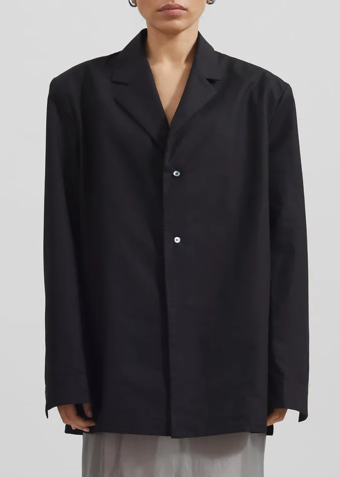 The Frankie Shop Tops Women Avianna Padded Button Up Shirt 8211 Black