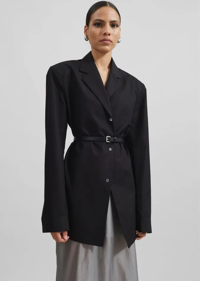 The Frankie Shop Tops Women Avianna Padded Button Up Shirt 8211 Black
