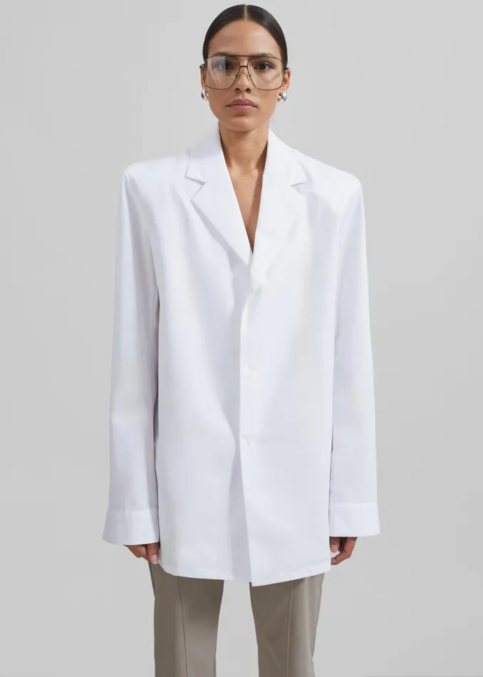 The Frankie Shop Tops Women Avianna Padded Button Up Shirt 8211 White
