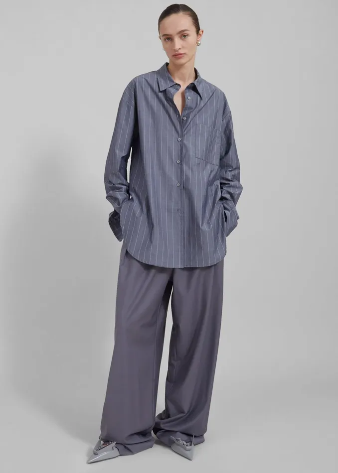 The Frankie Shop Tops Women Beatrix Button Up Shirt 8211 GreyWhite Pinstripe