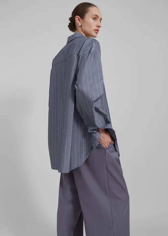 The Frankie Shop Tops Women Beatrix Button Up Shirt 8211 GreyWhite Pinstripe