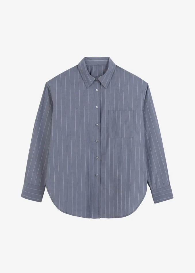 The Frankie Shop Tops Women Beatrix Button Up Shirt 8211 GreyWhite Pinstripe