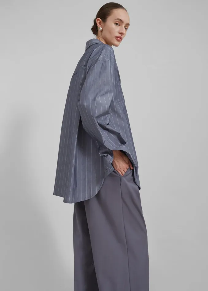 The Frankie Shop Tops Women Beatrix Button Up Shirt 8211 GreyWhite Pinstripe