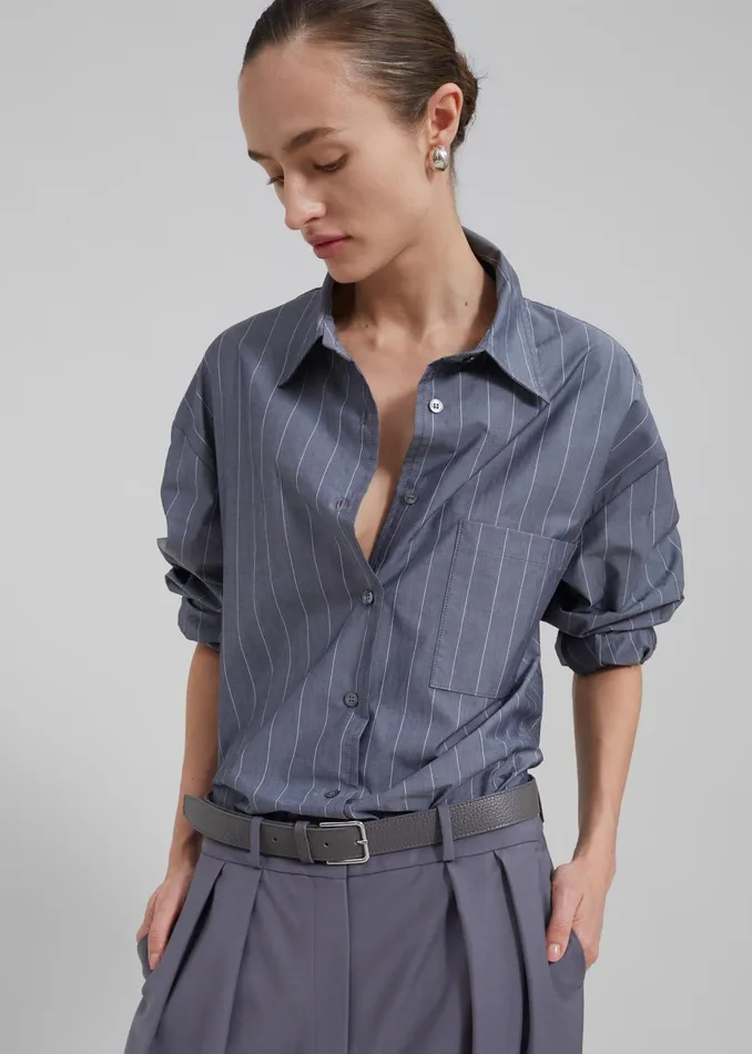 The Frankie Shop Tops Women Beatrix Button Up Shirt 8211 GreyWhite Pinstripe