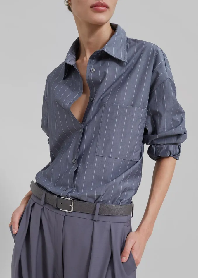 The Frankie Shop Tops Women Beatrix Button Up Shirt 8211 GreyWhite Pinstripe
