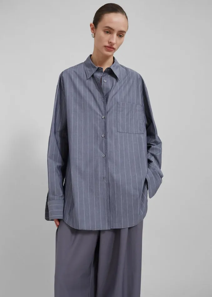 The Frankie Shop Tops Women Beatrix Button Up Shirt 8211 GreyWhite Pinstripe