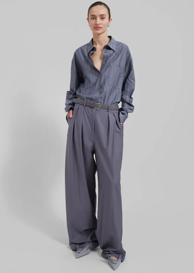 The Frankie Shop Tops Women Beatrix Button Up Shirt 8211 GreyWhite Pinstripe