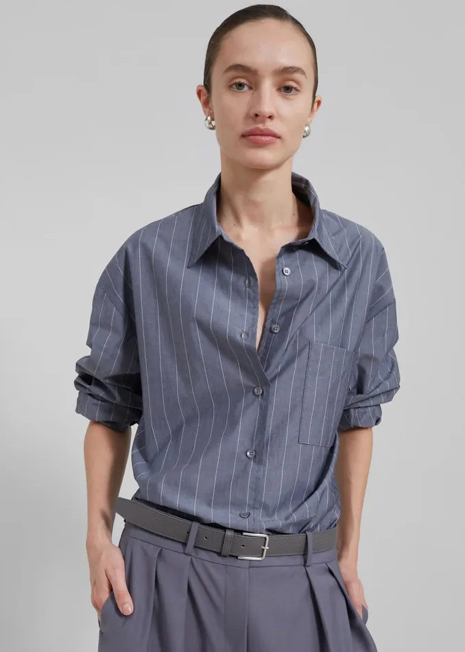 The Frankie Shop Tops Women Beatrix Button Up Shirt 8211 GreyWhite Pinstripe