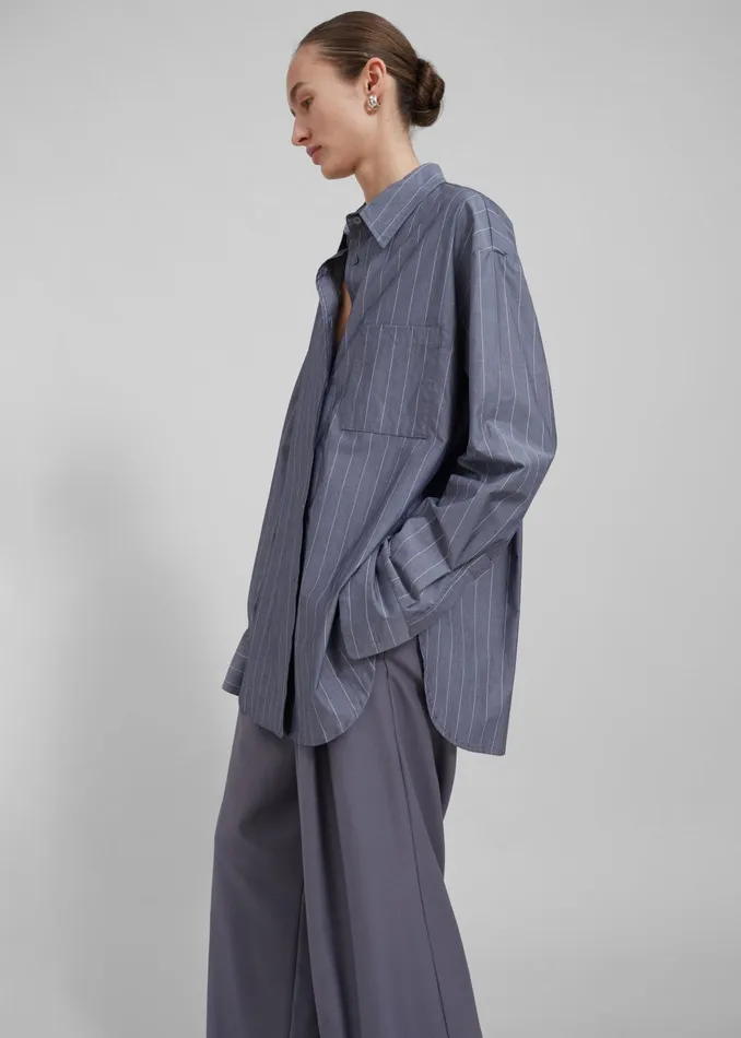 The Frankie Shop Tops Women Beatrix Button Up Shirt 8211 GreyWhite Pinstripe