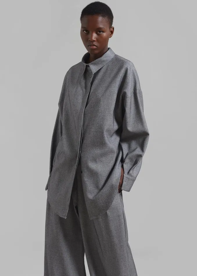 The Frankie Shop Tops Women Casey Reversible Button Up Shirt 8211 Grey