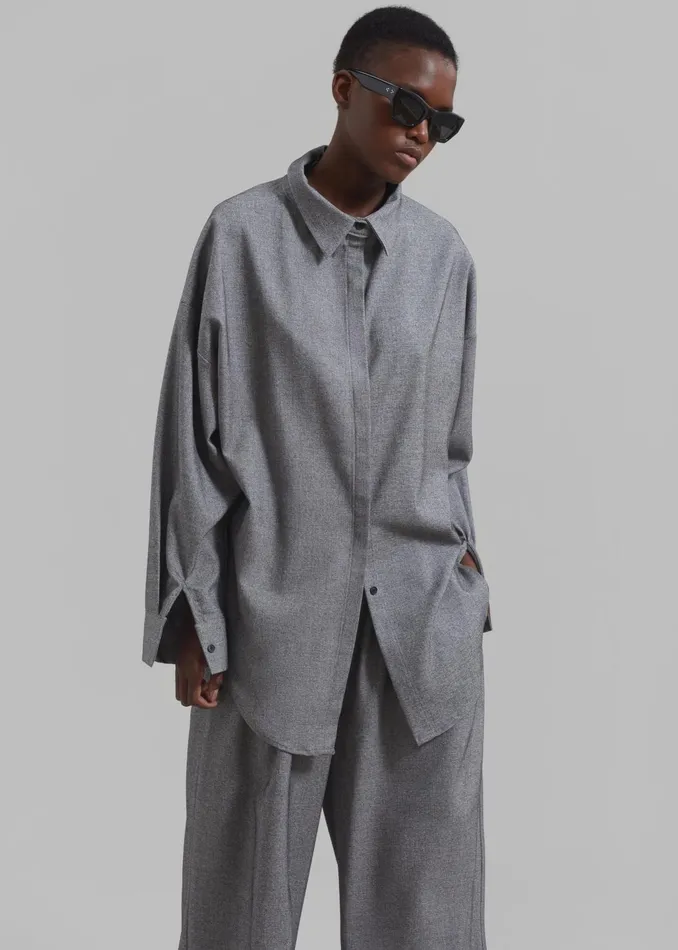 The Frankie Shop Tops Women Casey Reversible Button Up Shirt 8211 Grey