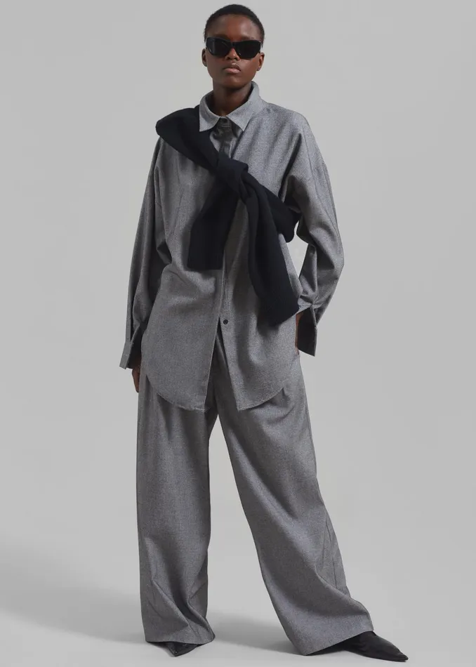 The Frankie Shop Tops Women Casey Reversible Button Up Shirt 8211 Grey