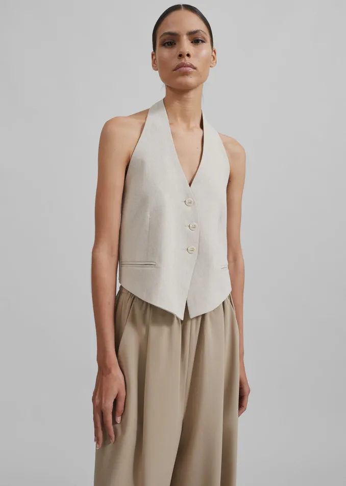 The Frankie Shop Tops Women Elora Linen Halter Top 8211 Oat
