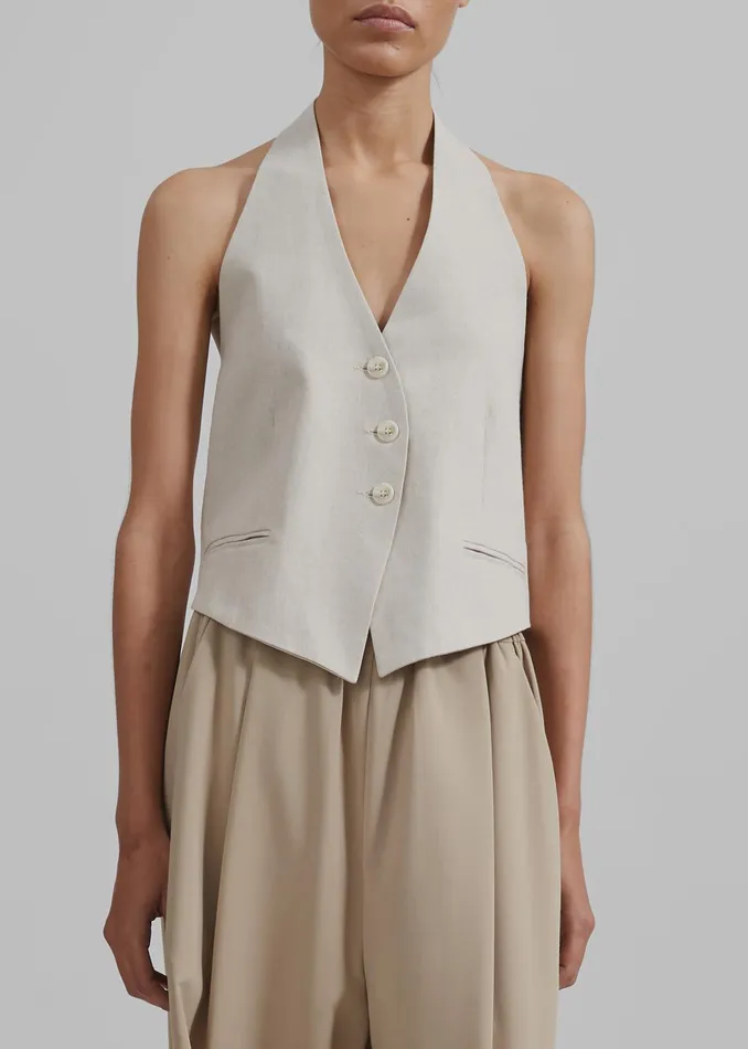 The Frankie Shop Tops Women Elora Linen Halter Top 8211 Oat