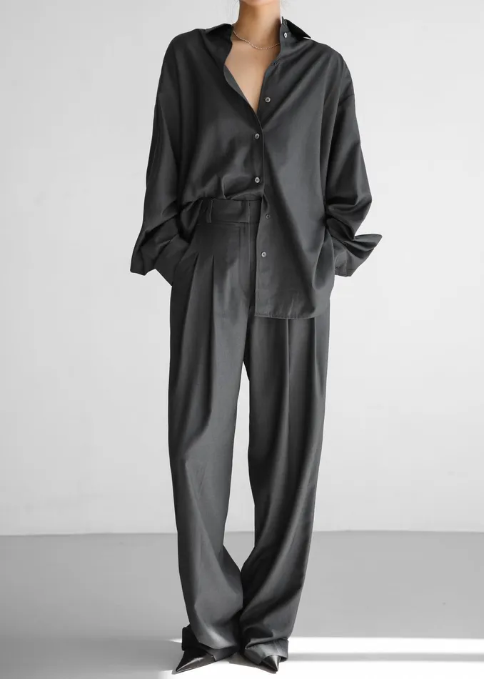 The Frankie Shop Tops Women Gelso Shirt 8211 Dark Grey Melange