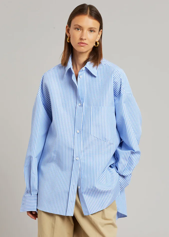 The Frankie Shop Tops Women Georgia Stripe Shirt 8211 WhiteLight Blue
