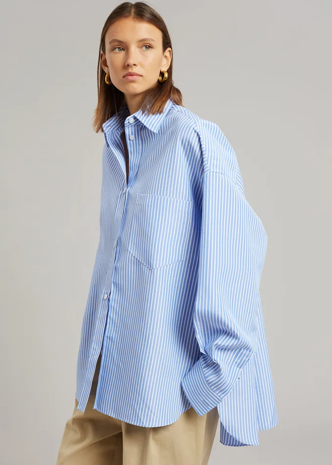 The Frankie Shop Tops Women Georgia Stripe Shirt 8211 WhiteLight Blue